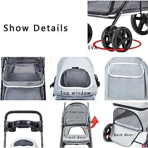 Small Pet Dog Pram Stroller for Cats with Cup Holder, Dog Strollers for Small Dogs Premium Stroller with Rain Cover, Breathable Pushchairs Pet Gear(Nero)