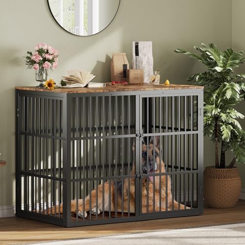 48 Inch Dog Crate Furniture, Wooden Kennel with Metal Frame, End Table | Furniture-style design, sturdy metal frame, 3-door access, spacious interior, easy assembly, home-friendly pet space