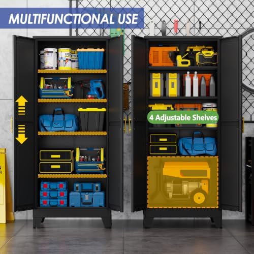 71" Metal Garage Storage Cabinet with 2 Doors, 4 Adjustable Shelves