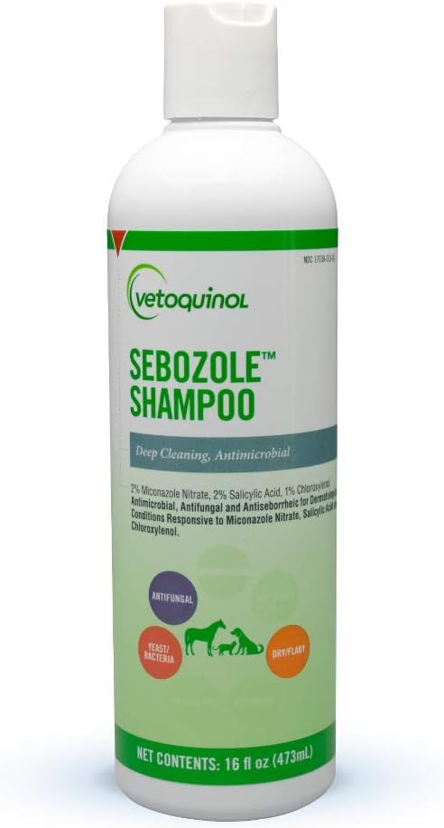 Vetoquinol Sebozole Shampoo - Deep Cleansing Shampoo for Dogs, Cats & Horses - Gentle Formula with Effective Ingredients for Routine Use - Sulfate-Free & Liquid Form - 16oz