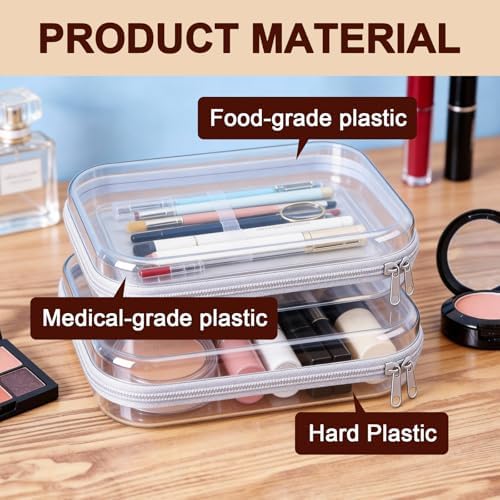 2 Pack White Clear Hard Shell Zipper Case, 8.86" x 6.38", Cosmetic Bag