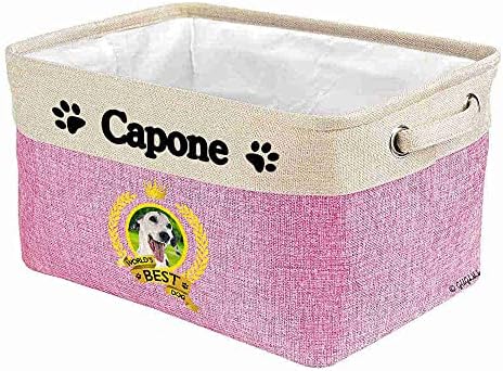 Custom Name Collapsible Dog Toy Storage Basket Bin World's Best Dog Dalmatian Dog Foldable Pet Toy Box Closet Shelf Baskets Organizer for Bedroom Home Dog Cat with Handles Pink