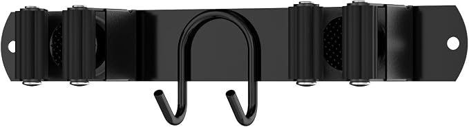 Broom Holder Wall Mount, Stainless Steel Mop and Broom Organizer, Broom Hanger with 2 Slots 2 Hooks for Home Kitchen, Garage, Garden and Laundry Room, Black