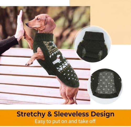 Lelepet Mini Dachshund Sweater Turtleneck Dog Sweaters for Small Dogs XS-XL | Pullover Knitted Dog Coat,Cold Weather Dachshund Clothes,Fall/Winter Cozy Outfit for Wiener Dogs,Stretchy Knitwear,Army Green
