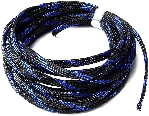Jutagoss PET Expandable Braided Cable Sleeve, 16.4ft - 1/4 inch Black Blue Cable Management Sleeve, Wire Loom Tube Cord Protector for USB Cable, Power Cord, Audio Video and More, 1Pc