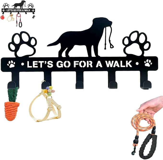 5-Hooks Dog Leash Holder for Wall， Dog Accessory Holder ，Metal Key Holder Leash Hooks