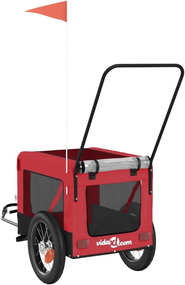 Pet Bike Trailer for Small Dogs, Foldable Bicycle Cargo Trailer with Push Bar, Mesh Windows, Reflectors, and Safety Flag, 66 lbs Capacity, Red