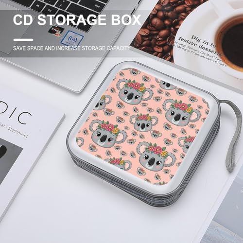 Protective 40-Capacity CD Organizer Animal Koala, Hard Case Storage Binder with Zipper, Portable Wallet for Car Home Office