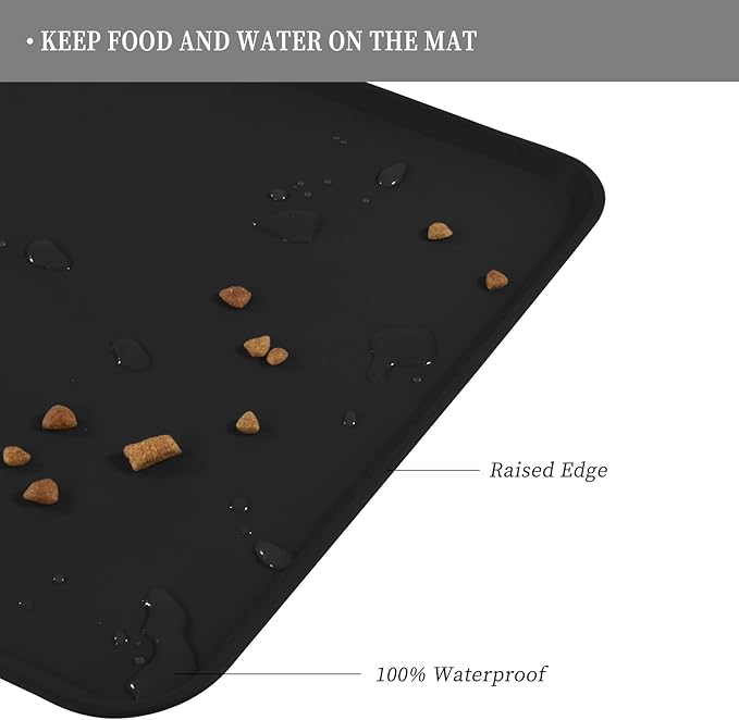 Reopet Waterproof Pet Feeding Mat, Non-Slip Silicone Placemats for Dog Cat Food and Water Bowl, High Raised Edges to Prevent Spills and Protect Floors
