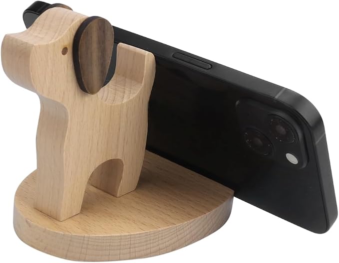 Wooden Dog Phone Stand Wooden Puppy Phone Holder Animal Mobile Holder Cute Dog Desktop Stand Cartoon Phone Mount Desk Ornament