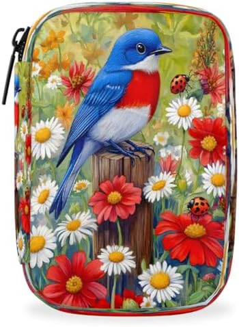 Pill Organizer Box Bird Spring Flowers 7-Day Weekly Medicine Pill Case Travel Pill Container Portable Pill Holder Storage Purse Bag Small Compact Size for Vitamin Supplement Birth Control