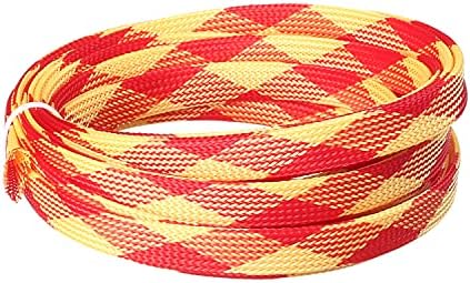 Othmro 5m/16.4ft PET Expandable Braid Cable Sleeving Flexible Wire Mesh Sleeve Red Yellow,for TV Audio PC Cords Protect from Pets Chewing