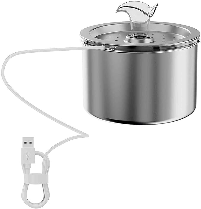 74oz/2.2L Stainless Steel Cat Water Fountain, Automatic Pet Water Dispenser for Cats and Small Dogs, 304 Stainless Steel, Ultra-Quiet Pump, Night Light, Auto Shut-Off for Water Shortage