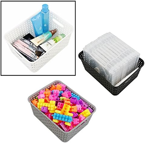 6-Pack Plastic Storage Basket, Woven Basket Bin | Breathable Woven Design, Plastic Structure, Cutout Side Handles, Ideal for Pantry, Cabinet and Office Supply Organization