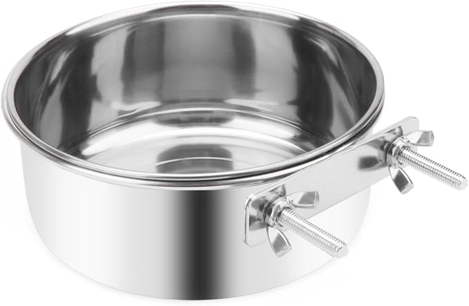 Wontee Pet Food Water Bowl Stainless Steel Feeding Cups Feeder, L | Rust-proof, securely mounted to prevent tipping, removable for easy refilling and cleaning, for dogs/cats/birds/rabbits