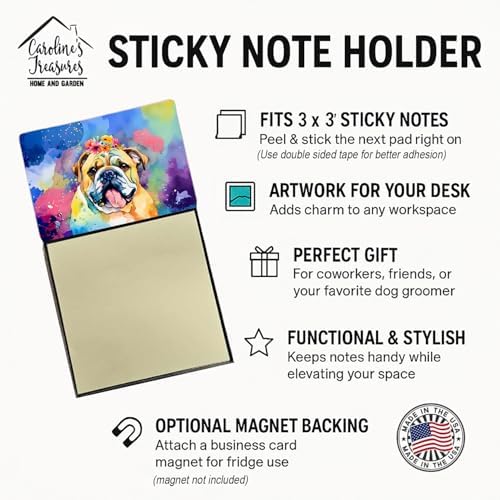 Caroline's Treasures English Bulldog Hippie Dawg Sticky Note Holder Refillable Dispenser Self-Sticky Note Pads, Memo Pads Blank Desk Accessories
