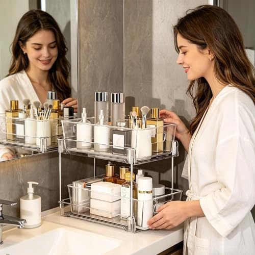 Under Sink Storage 2-Tier Pull-Out Cabinet Storage Sliding Drawer