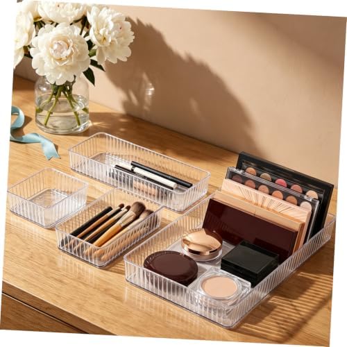 Homoyoyo 10pcs Plastic Drawer Organizer Tray Set with 4 Sizes, Stackable Pet Multi-use Divider System with Removable Dividers and Raised Edges, for Vanity, Kitchen Gadgets, Nail Tools,