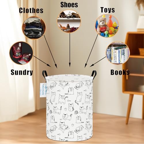 Round Laundry Basket Collapsible Storage Hamper Organizer Cat | Waterproof Canvas Foldable Baskets with sturdy Handles Multi-scene Organizer for Home Play Bedroom Gift Bin
