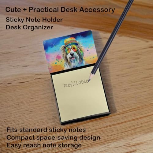 Caroline's Treasures Bearded Collie Hippie Dawg Sticky Note Holder Refillable Dispenser Self-Sticky Note Pads, Memo Pads Blank Desk Accessories