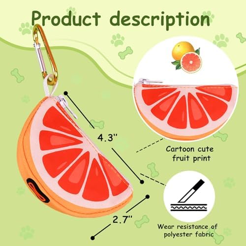 Grapefruit Poop Bag Holder - Cute Leash Dispenser for Dog Walking | Stylish Zipper Case Dog Poop Bag Holder & Trash Carrier, Leash Attachable Dispenser for Poop Bags, Cute Walking Accessory
