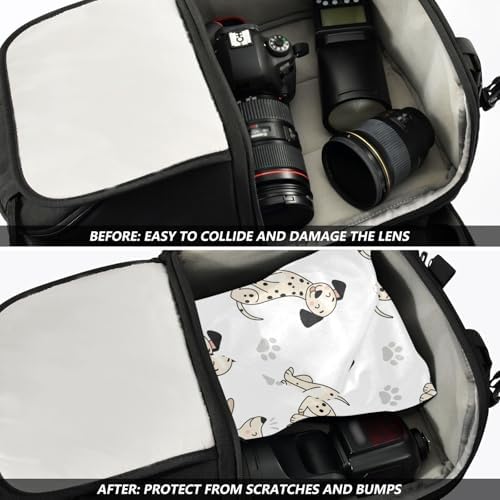 Emelivor Cute Dogs White Pets Pattern Self-Adhesive Magic Cloth Makeup Bag Portable Cosmetic Bag for Travelling Protector Wrapper for Camera Travel Makeup Organizer for Cosmetics, 17.7x17.7in