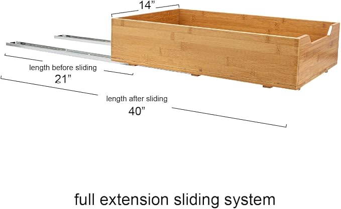 Household Essentials Glidez Bamboo and Steel 1-Tier Pull-Out/Slide-Out Storage Organizer, 14" Wide, Natural