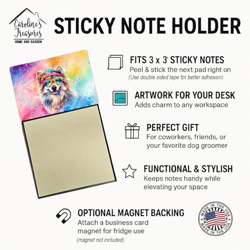 Caroline's Treasures Keeshond Hippie Dawg Sticky Note Holder Refillable Dispenser Self-Sticky Note Pads, Memo Pads Blank Desk Accessories
