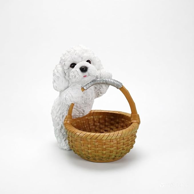 Cute White Poodle Candy Bowl, Resin Dog Figurine Key Bowl for Entryway Table, Desktop Storage Basket Organizer for Desk, Unique Poodle Lover Gift