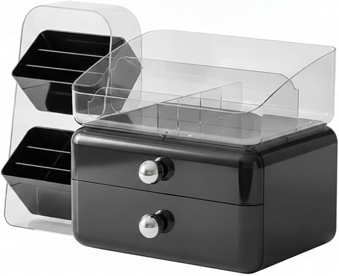 Desktop Storage Organizer with Compartments, PET Plastic Caddy for Office Supplies and Vanity Accessories, Open-Top Unit (1 PC)