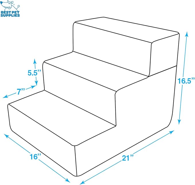 Best Pet Supplies Dog Stairs & Steps - Foam Steps for Small Dogs & Cats, Non-Slip Indoor Balanced Pet Step Support, Dog Ramp, No Assembly, Ivory, Foldable 3-Step (16.5-inch Height)