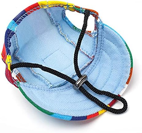 Leconpet Baseball Caps Hats with Neck Strap Adjustable Comfortable Ear Holes for Small Medium and Large Dogs in Outdoor Sun Protection (L, Stripe)