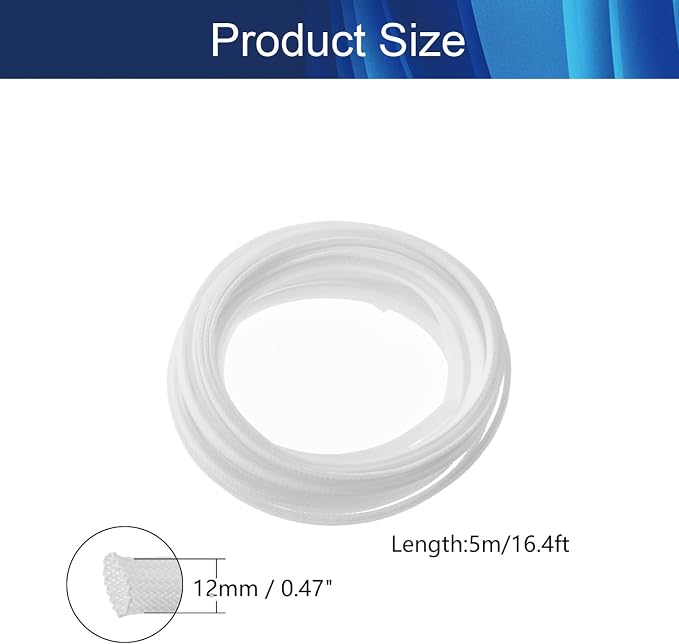 Jutagoss PET Expandable Braided Cable Sleeve, 16.4ft - 1/2 inch White Cable Management Sleeve, Wire Loom Tube Cord Protector for USB Cable, Power Cord, Audio Video and More, 1Pc