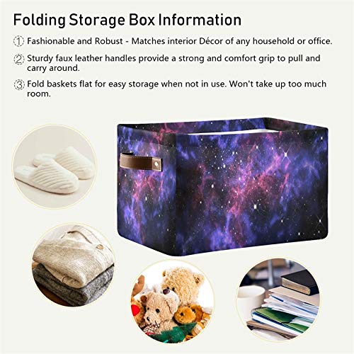 SEULIFE Universe Galaxy Star Space Foldable Storage Basket, Large Collapsible Organizer Storage Bin Cube Toys Storage Boxes with Handles for Bathroom Kids Nursery Closet Storage, 2 Pack