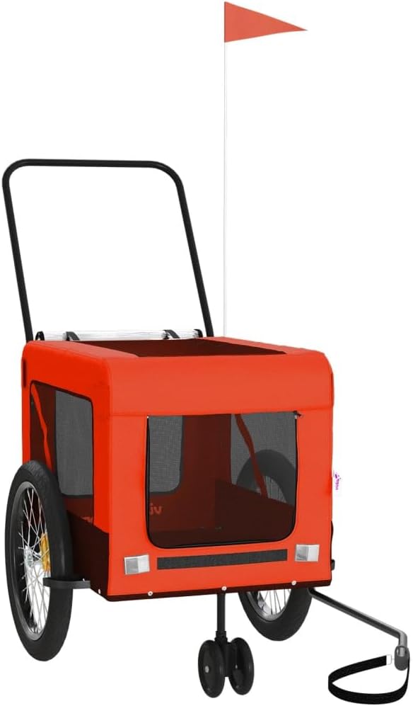 Pet Bike Trailer for Small Dogs, Foldable Bicycle Cargo Trailer with Iron Frame and Oxford Fabric, Includes Mesh Windows, Reflectors and Flag for Safety