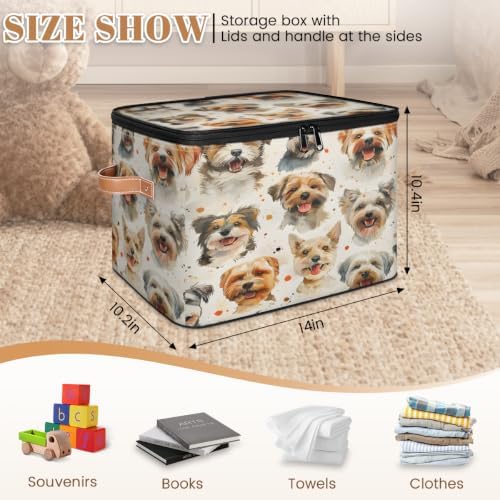 Puppy Pets Storage Box with Zipper Lid | Collapsible, Fabric, Storage Bin, Handle, Large, Closet Organizer, Containers, Bedroom, Home, Cartoon Funny Dog