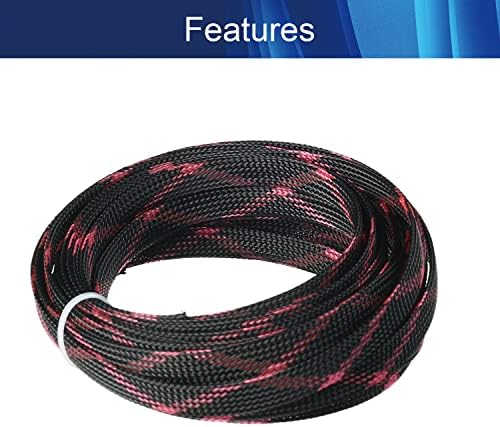 Jutagoss PET Expandable Braided Cable Sleeve, 16.4ft - 3/8 inch Black Pink Cable Management Sleeve, Wire Loom Tube Cord Protector for USB Cable, Power Cord, Audio Video and More, 1Pc