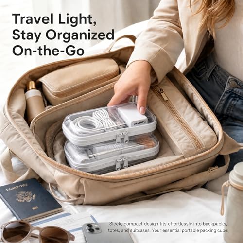4 Pack Clear Hard Shell Zipper Case, Small Diaper Bag Organizer Pouches, Heavy Duty Crush-Proof Clear Zipper Pouches for Purse & Tote, Travel Makeup Bag for Toiletries, Electronics, Toys