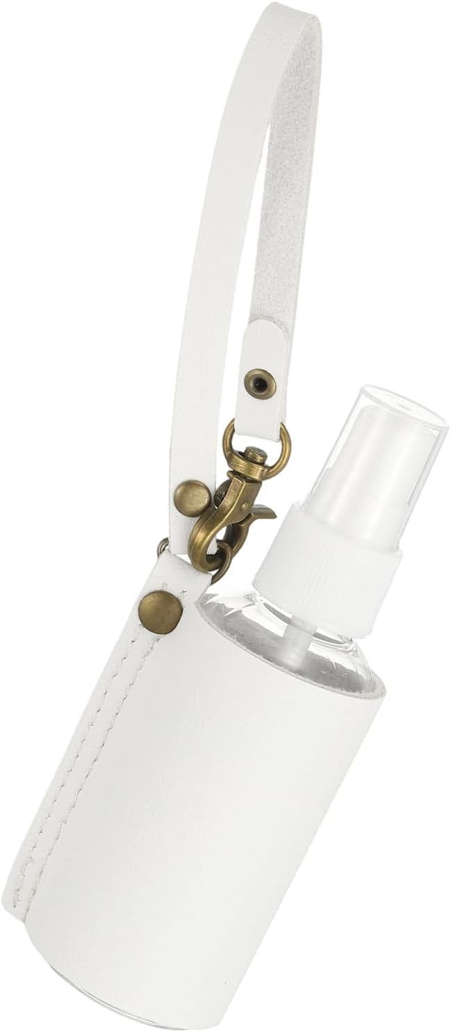 uxcell Travel Empty Spray Bottles with Leather Bag Holders, 30ml Refillable Leakproof Bottles Travel Size, Portable Hand Soap Containers for Cosmetic Perfume Air Freshener,White