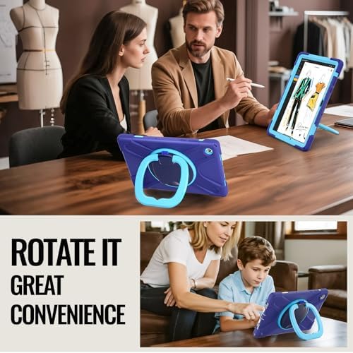 Rugged Protective Case Compatible with Samsung Galaxy Tab A11 Plus/A11 + 11" 2023 SM-X230, Military-Grade Shockproof Cover with 360° Rotating Stand & Built-in Screen Protector (Deep Blue)