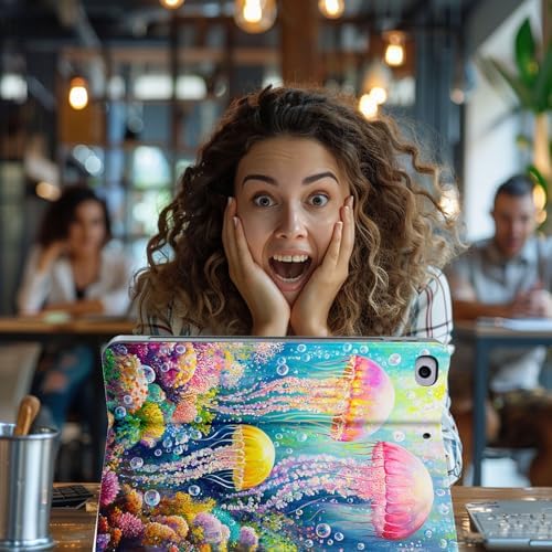 for Microsoft Surface Go 4/3/2/1-10.5" 2021 Tablet Case,Auto Wake/Sleep,Adjustable Stand Protective Cover - Jellyfish Ocean