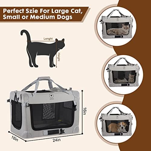 PEGIC Extra Large Cat Carrier for 2 Cats, Grey, X-Large | Portable Soft Sided, 24"×16"×16", Indoor and Outdoor Uses, For Car Traveling, Vest Visits