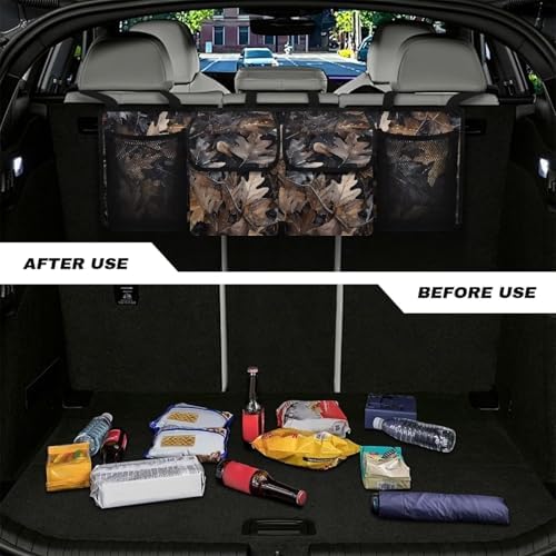 Dreaweet Hunting Camo Trunk Organizer for SUV,Collapsible Large Capacity Auto Backseat Hanging Storage Bag with Adjustable Strap & 4 Pockets,Space Saving Car Back Seat Cargo Bag Universal Fit