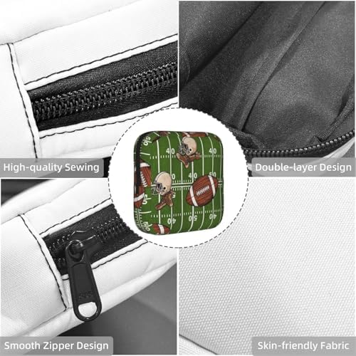 Reusable Compact Pad Bag for Women American Football Field And Ball, Polyester Feminine Care Pouch, Fits Purse for Travel Outdoor Activities