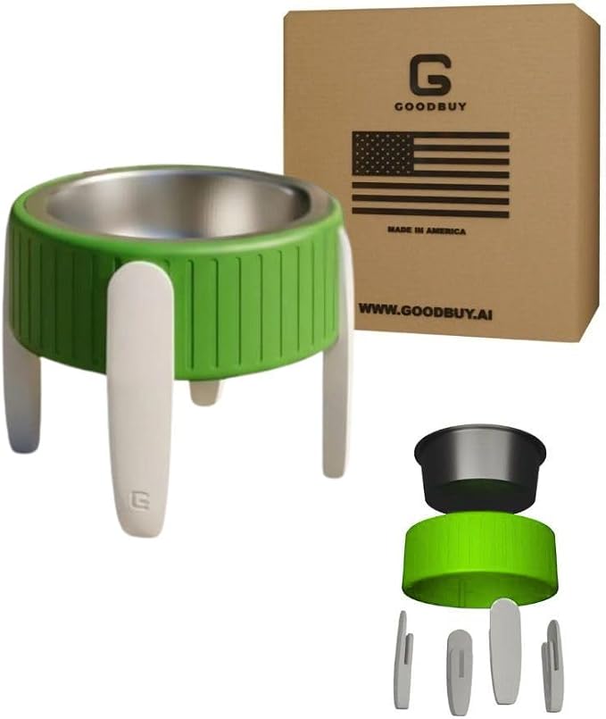 Pet Station Elevated Dog Bowl Stand for 6.8 in. Bowls - 3D Printed Dog Feeder - Adjustable Height Legs and Magnetic Fridge Mount Feeding Station - Made in USA (Green, Bowl + Large Legs)