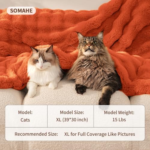 SOMAHE Soft Faux Fur Cat Blanket, Washable, Small 22x18 Vibrant Orange