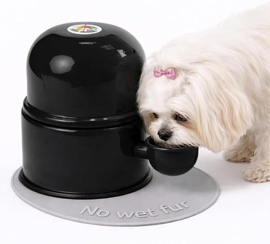 Pet Water Dispenser for Dogs and Cats, 47.3 oz – Gravity-Fed Aluminum Water Bowl, Prevents Wet Fur, Provides Continuous Fresh Water, Electrostatic Coated Finish, Vida Mansa (Black)