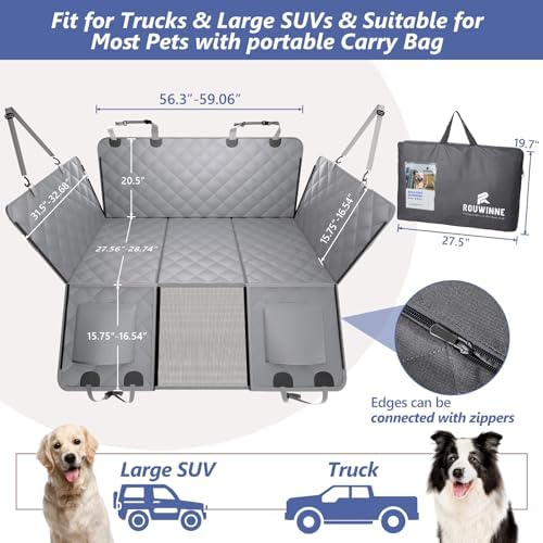 Dog Truck Seat Cover for Back Seat, Hard Bottom Pet Hammock, XL