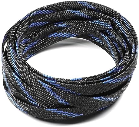 Jutagoss PET Expandable Braided Cable Sleeve, 16.4ft - 3/8 inch Black Blue Cable Management Sleeve, Wire Loom Tube Cord Protector for USB Cable, Power Cord, Audio Video and More, 1Pc