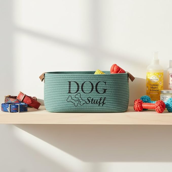 Morezi Dog Toy Basket Storage Large Bin Pet Puppy Toy Box in Cotton Rope Perfect for Organizing Pet Toys Blankets Leashes Clothing Doggie Stuff - Green